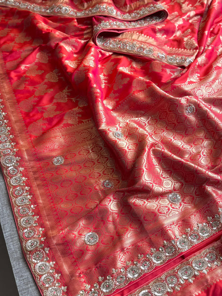 Soft Munga Silk Saree with Kutdana & Zarkan Embellishment