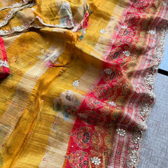 Digital Print Tissue Munga Silk Saree with Kasab Embroidery