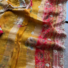 Digital Print Tissue Munga Silk Saree with Kasab Embroidery