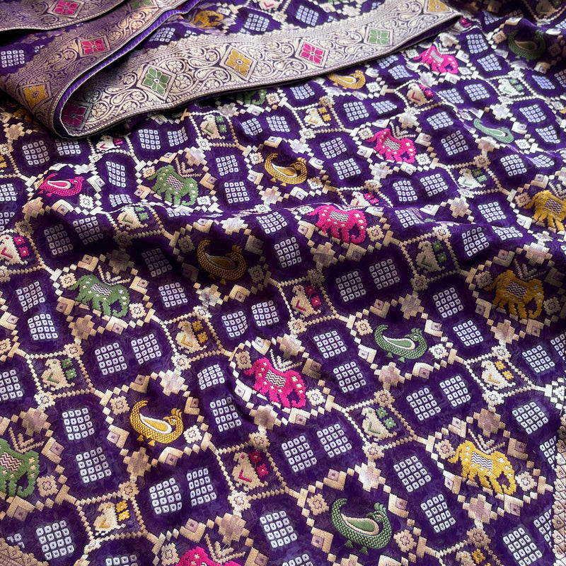 Khaddi Georgette Banarasi Silk Saree with Meena Weaving