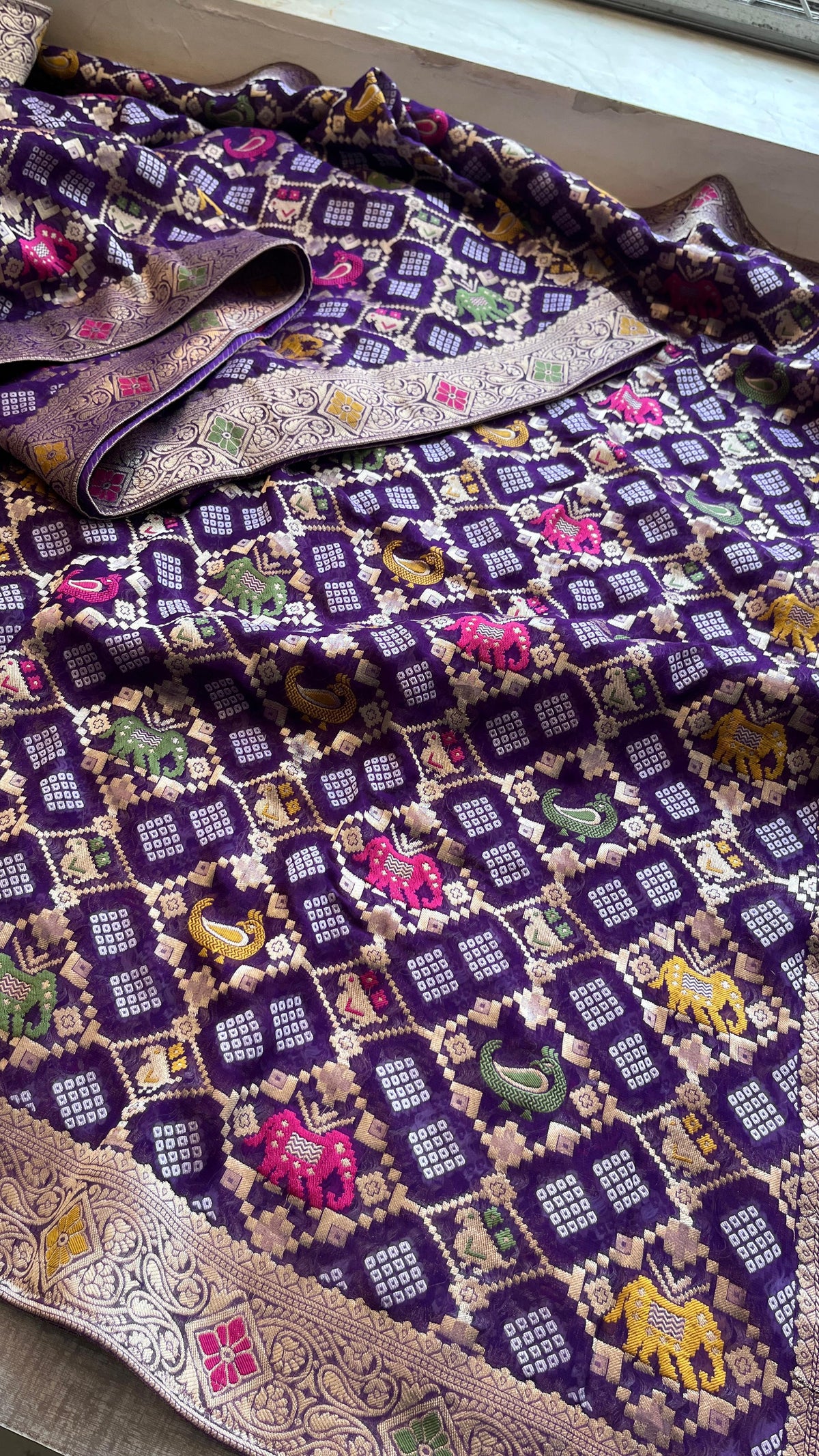 Khaddi Georgette Banarasi Silk Saree with Meena Weaving