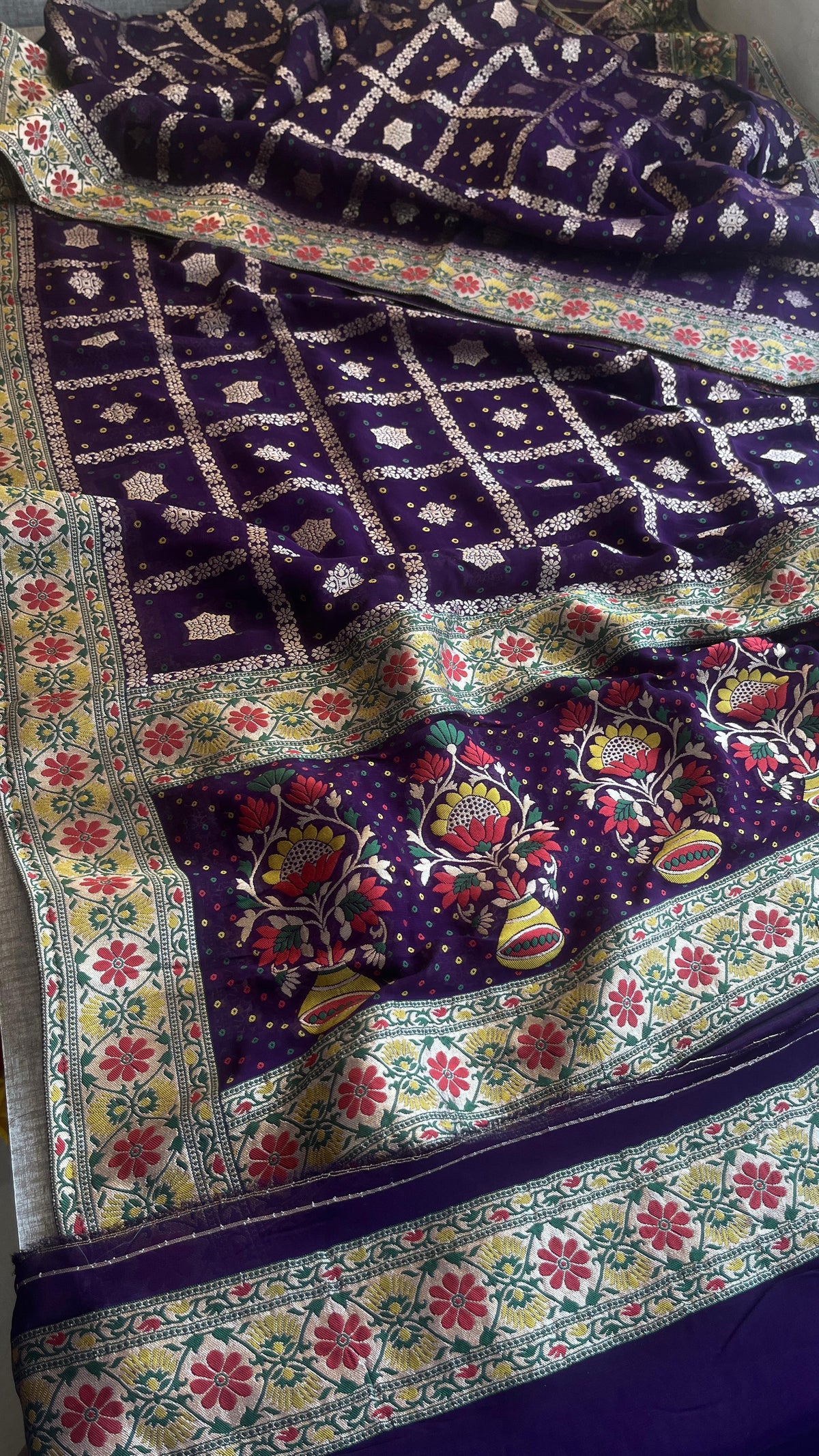 Khaddi Georgette Banarasi Silk Saree with Meena Weaving