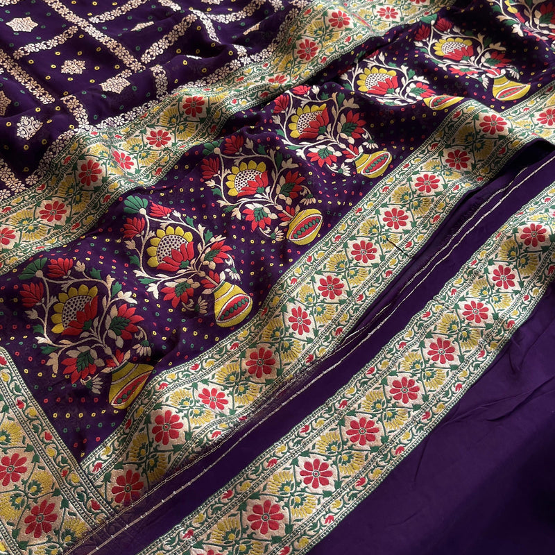 Khaddi Georgette Banarasi Silk Saree with Meena Weaving