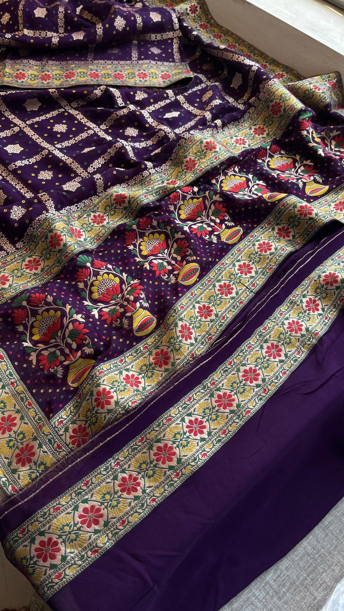 Khaddi Georgette Banarasi Silk Saree with Meena Weaving
