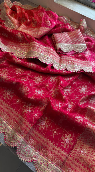 Jacquard Munga Silk Saree with Marodi Zari Border