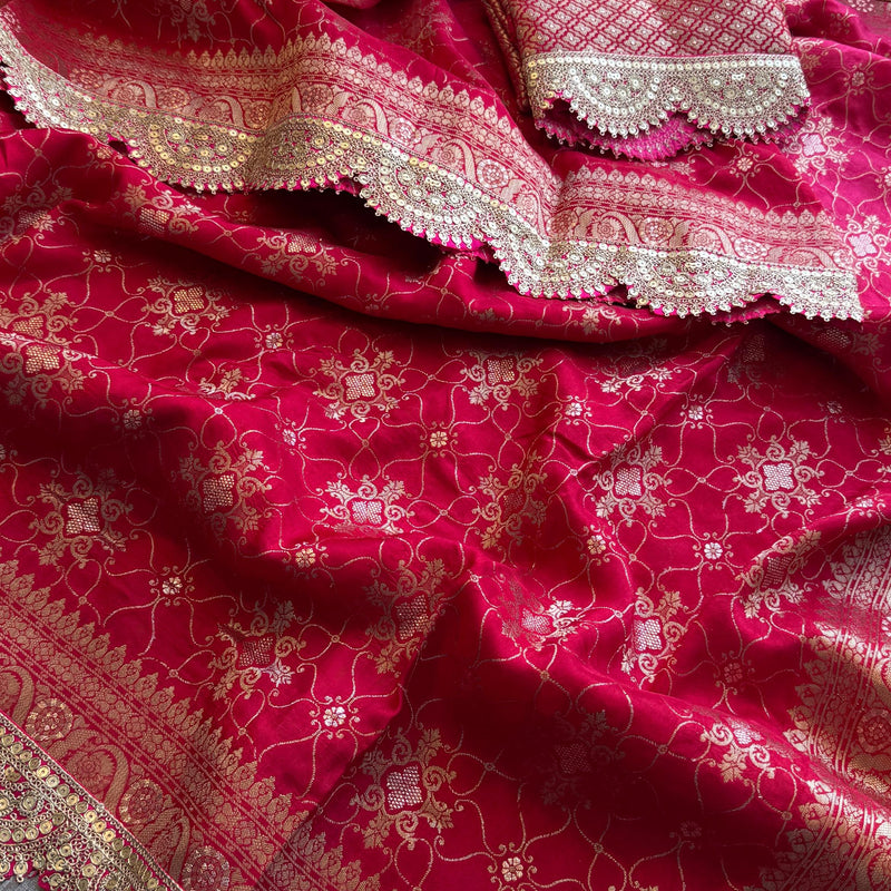 Jacquard Munga Silk Saree with Marodi Zari Border