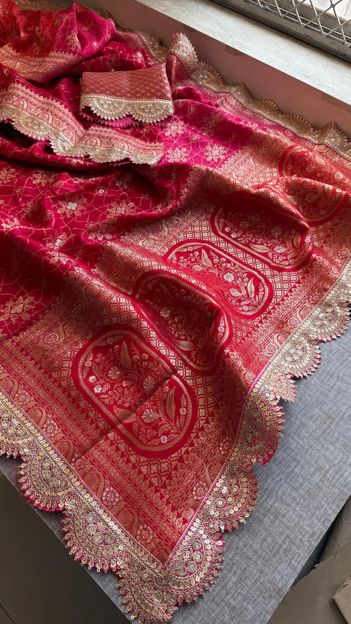 Jacquard Munga Silk Saree with Marodi Zari Border