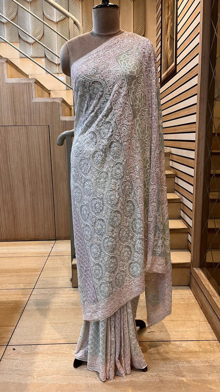 Luxury Pure Georgette Wedding Saree with Pearl & Sequin Work
