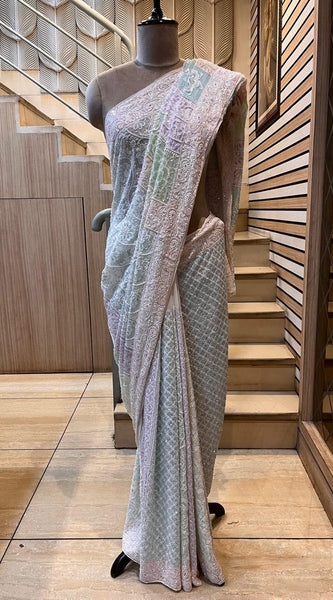 Luxury Pure Georgette Wedding Saree with Pearl & Sequin Work