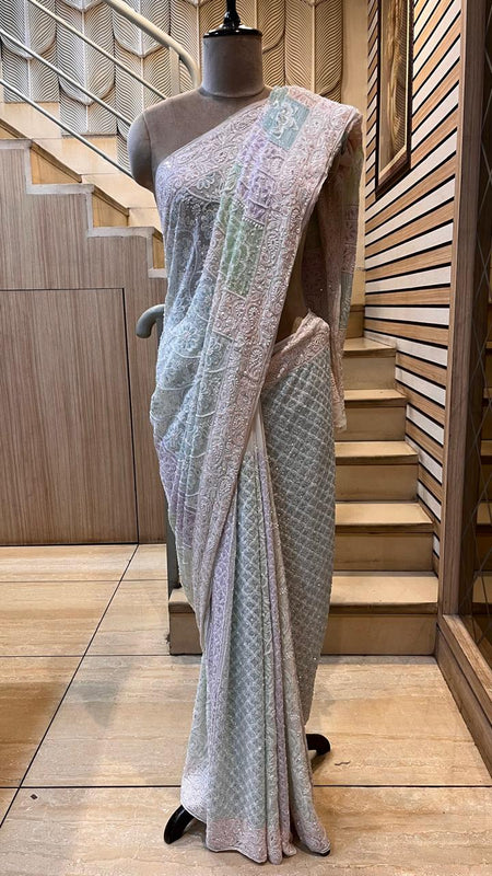 Luxury Pure Georgette Wedding Saree with Pearl & Sequin Work