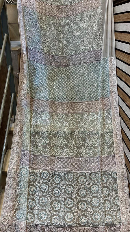 Luxury Pure Georgette Wedding Saree with Pearl & Sequin Work