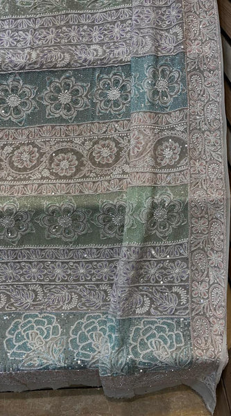Luxury Pure Georgette Wedding Saree with Pearl & Sequin Work