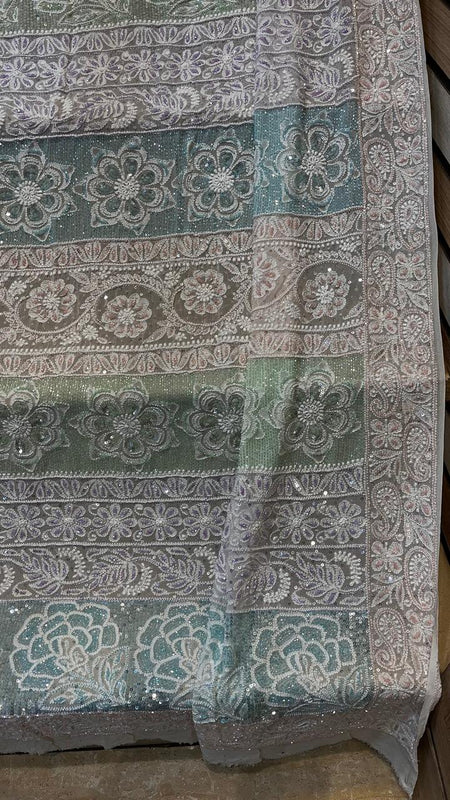 Luxury Pure Georgette Wedding Saree with Pearl & Sequin Work