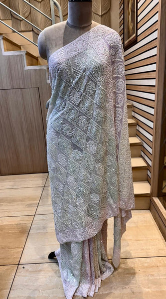 Luxury Pure Georgette Wedding Saree with Pearl & Katdana Work