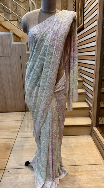 Luxury Pure Georgette Wedding Saree with Pearl & Katdana Work