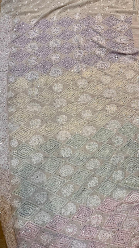 Luxury Pure Georgette Wedding Saree with Pearl & Katdana Work