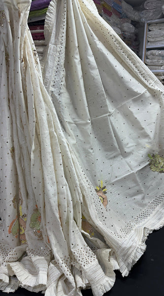 Pure Chanderi Silk Bridal Lehenga Set with Applique & Mukaish Work