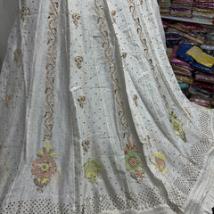 Pure Chanderi Silk Bridal Lehenga Set with Applique & Mukaish Work