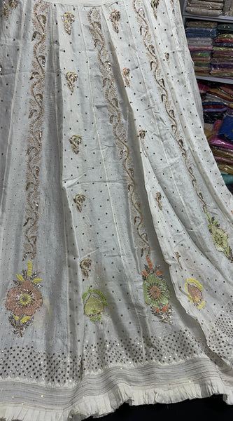 Pure Chanderi Silk Bridal Lehenga Set with Applique & Mukaish Work