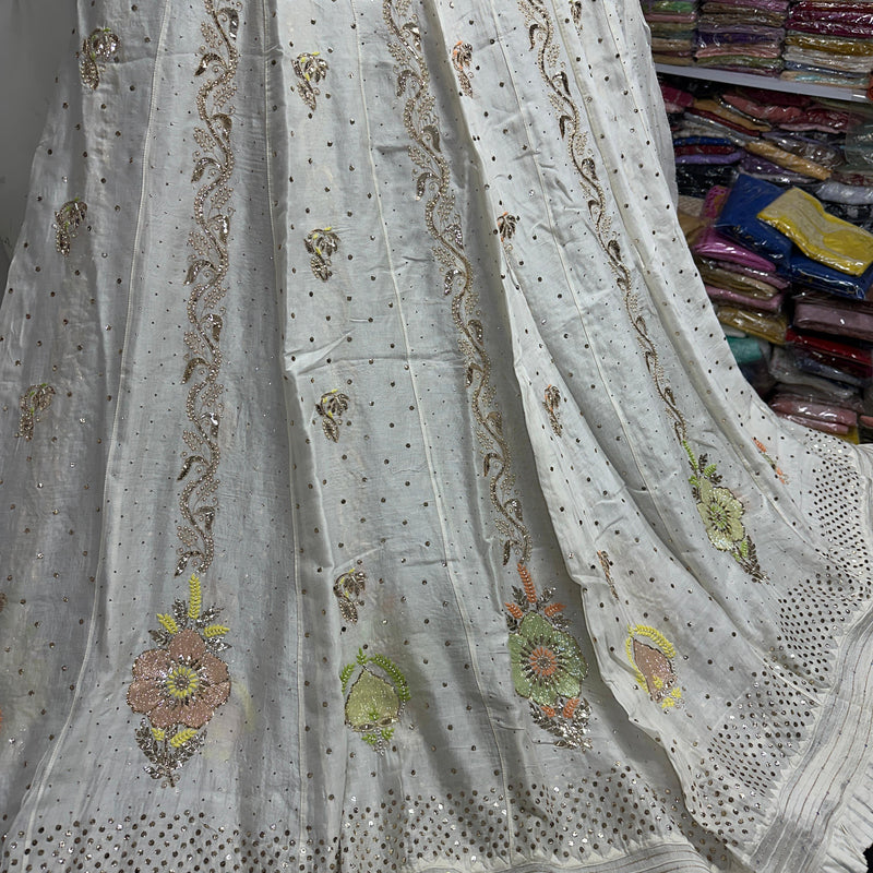 Pure Chanderi Silk Bridal Lehenga Set with Applique & Mukaish Work