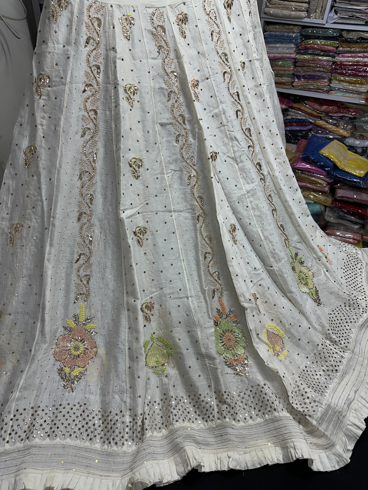 Pure Chanderi Silk Bridal Lehenga Set with Applique & Mukaish Work