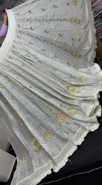Pure Chanderi Silk Bridal Lehenga Set with Applique & Mukaish Work