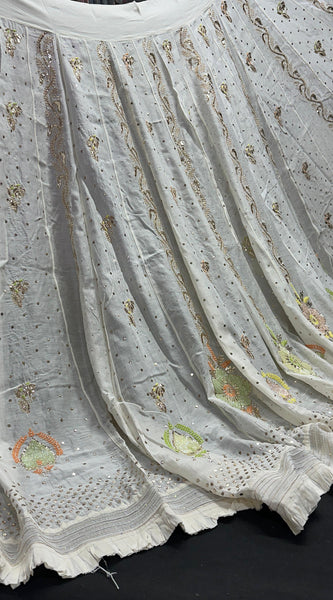 Pure Chanderi Silk Bridal Lehenga Set with Applique & Mukaish Work