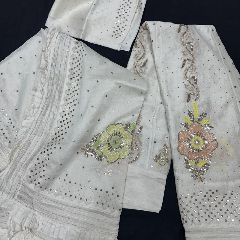 Pure Chanderi Silk Bridal Lehenga Set with Applique & Mukaish Work
