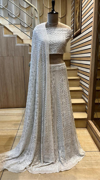 Pure Georgette Bridal Lehenga with Pearl, Sequin & Mirror Work