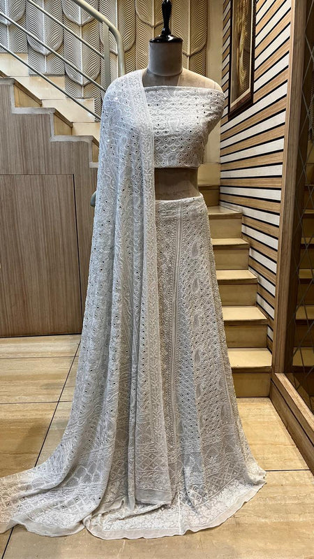 Pure Georgette Bridal Lehenga with Pearl, Sequin & Mirror Work
