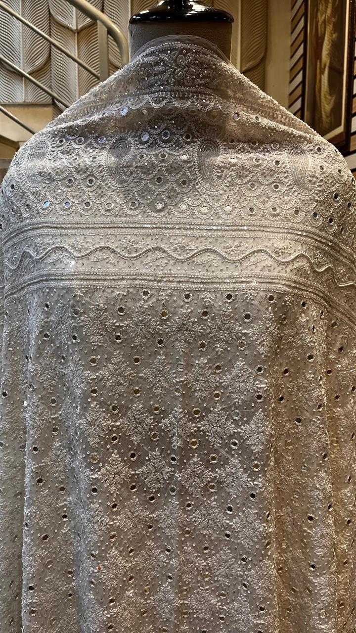 Pure Georgette Bridal Lehenga with Pearl, Sequin & Mirror Work