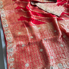 Pure Munga Silk Banarasi Wedding Saree with Zardozi & Pearl Work