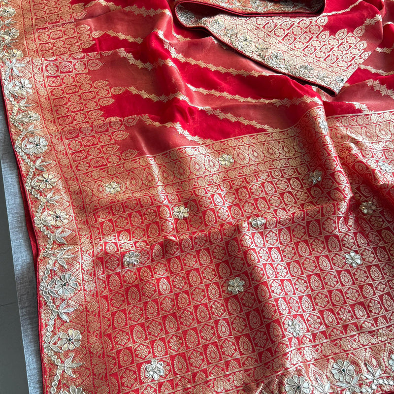 Pure Munga Silk Banarasi Wedding Saree with Zardozi & Pearl Work