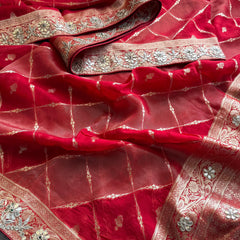 Pure Munga Silk Banarasi Wedding Saree with Zardozi & Pearl Work