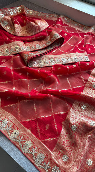 Pure Munga Silk Banarasi Wedding Saree with Zardozi & Pearl Work