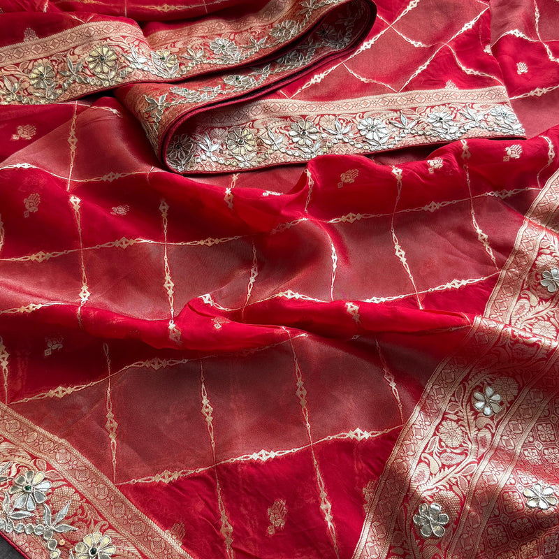 Pure Munga Silk Banarasi Wedding Saree with Zardozi & Pearl Work