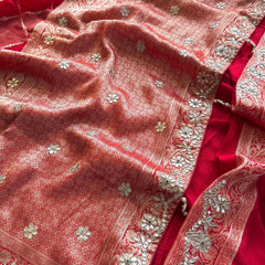 Pure Munga Silk Banarasi Wedding Saree with Zardozi & Pearl Work