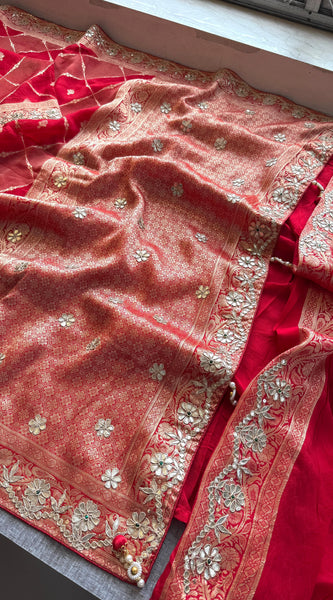 Pure Munga Silk Banarasi Wedding Saree with Zardozi & Pearl Work