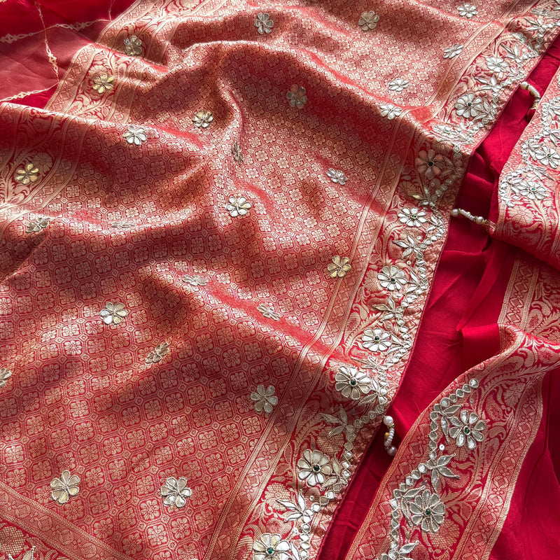 Pure Munga Silk Banarasi Wedding Saree with Zardozi & Pearl Work