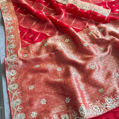 Pure Munga Silk Banarasi Wedding Saree with Zardozi & Pearl Work