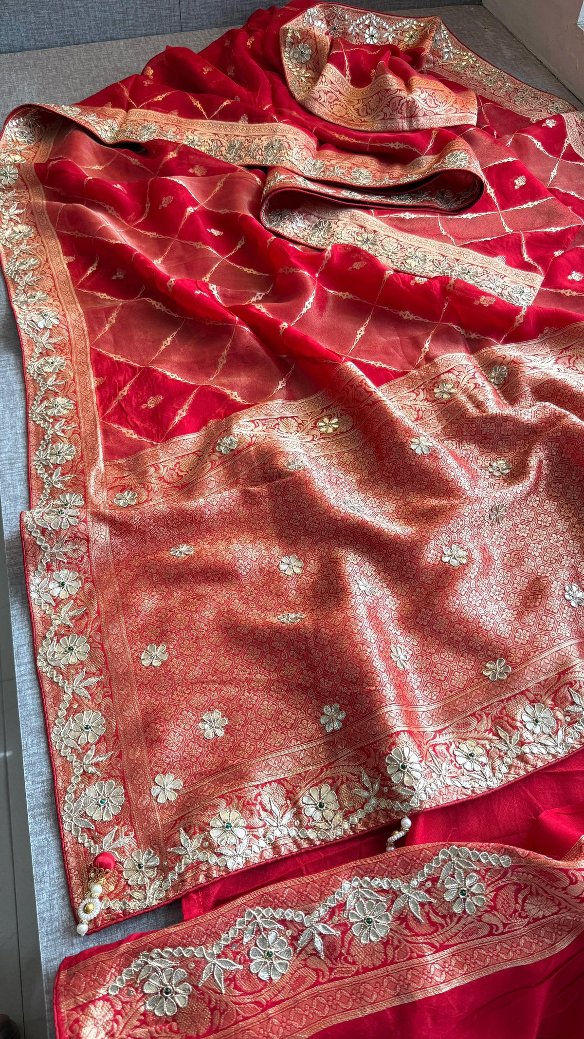 Pure Munga Silk Banarasi Wedding Saree with Zardozi & Pearl Work