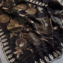 Pure Crepe Silk Banarasi Saree with Zardozi, Pearl & Sequins Work