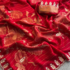 Pure Crepe Silk Banarasi Saree with Zardozi, Pearl & Sequins Work