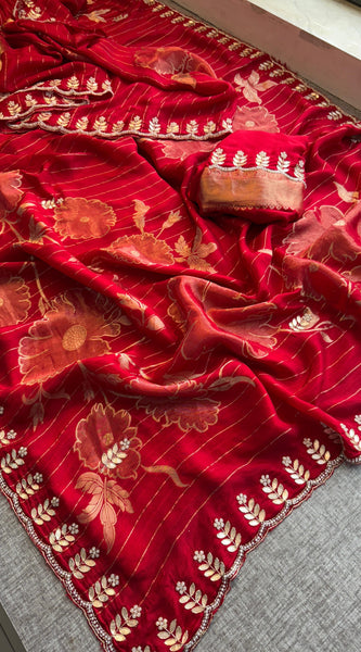 Pure Crepe Silk Banarasi Saree with Zardozi, Pearl & Sequins Work