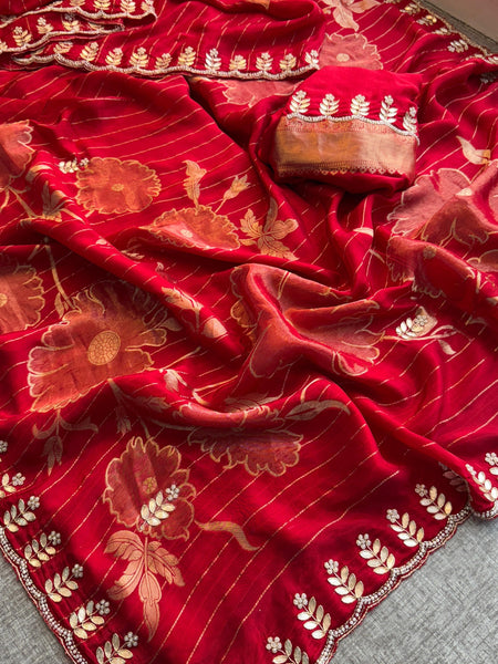 Pure Crepe Silk Banarasi Saree with Zardozi, Pearl & Sequins Work
