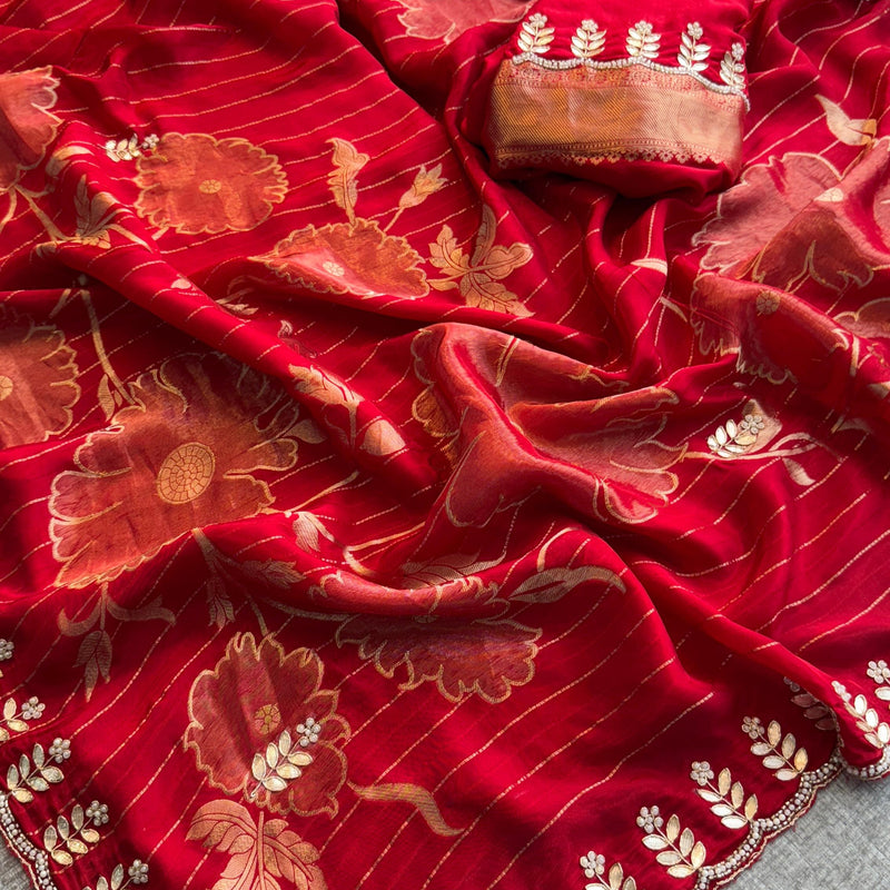 Pure Crepe Silk Banarasi Saree with Zardozi, Pearl & Sequins Work