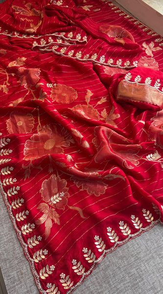 Pure Crepe Silk Banarasi Saree with Zardozi, Pearl & Sequins Work
