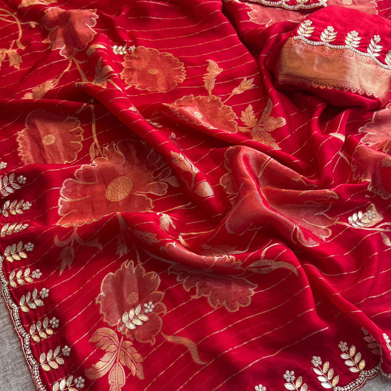 Pure Crepe Silk Banarasi Saree with Zardozi, Pearl & Sequins Work