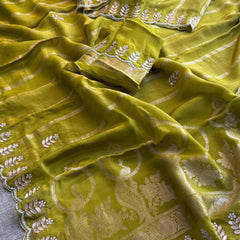 Pure Crepe Silk Banarasi Saree with Zardozi, Pearl & Sequins Work