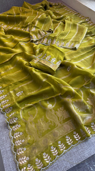 Pure Crepe Silk Banarasi Saree with Zardozi, Pearl & Sequins Work